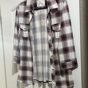 Market & Spruce Checkered Shirt Jacket in Cream and Brown